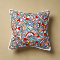 Multicolor - Madhubani Handpainted Cotton Cushion Cover (16 x 16 in) 87