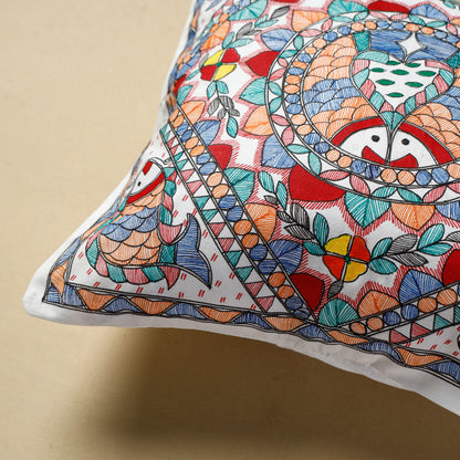 Multicolor - Madhubani Handpainted Cotton Cushion Cover (16 x 16 in) 87