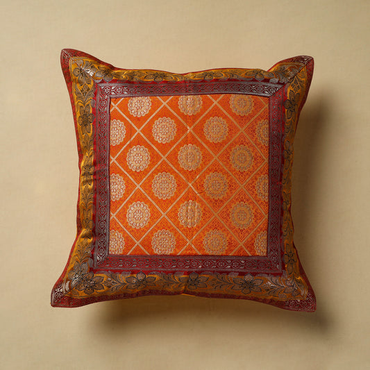 Orange - Banarasi Handwoven Silk Zari Cushion Cover (16 x 16 in) 89