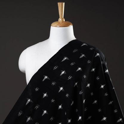 Black with White Rectangle Pochampally Double Ikat Handloom Cotton Fabric