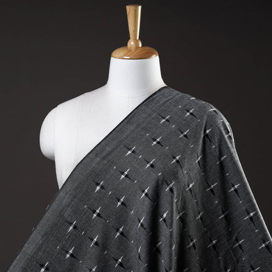 Grey with Black & White Pochampally Double Ikat Handloom Cotton Fabric
