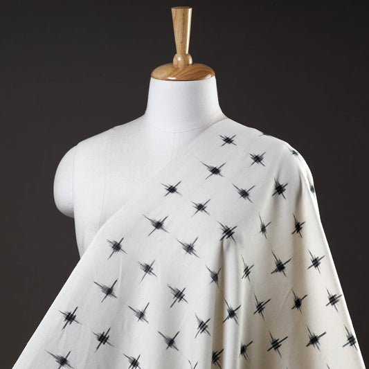 White with Black Star Pochampally Double Ikat Handloom Cotton Fabric
