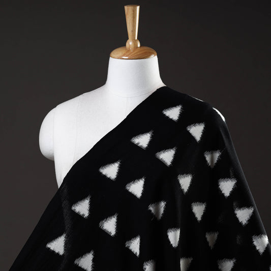 Black with White Triangle Pochampally Double Ikat Handloom Cotton Fabric
