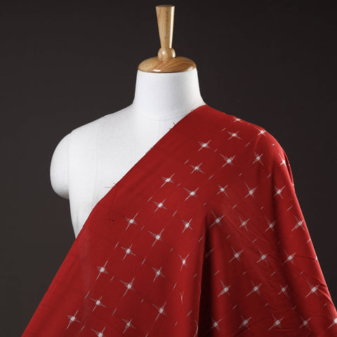 Carmine Red Handloom Cotton Pochampally Double Ikat Fabric