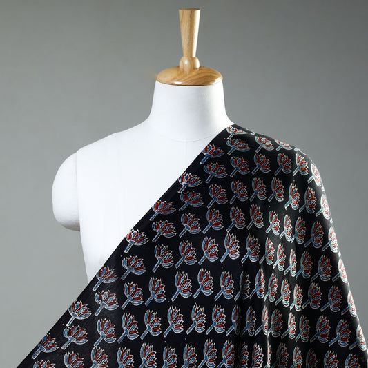 Black - Ajrakh Hand Block Printed Modal Silk Precut Fabric (1.5 meter)
