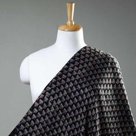 Black - Ajrakh Hand Block Printed Modal Silk Precut Fabric (1 meter)
