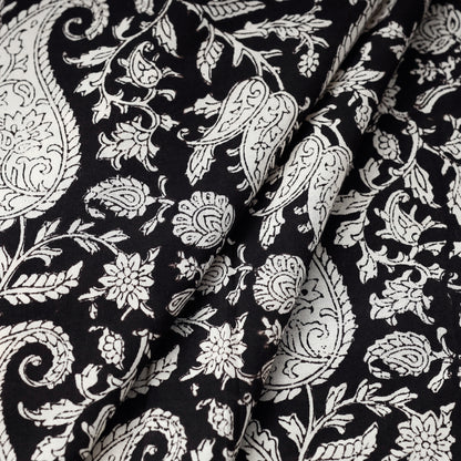 Black - Bagru Block Printed Cotton Fabric