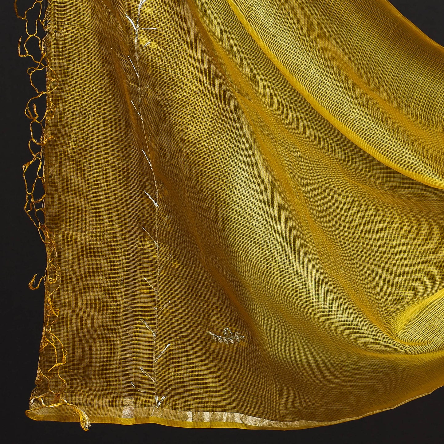 Yellow - 3pc Pitta Work Kota Doria Pure Silk Suit Material Set