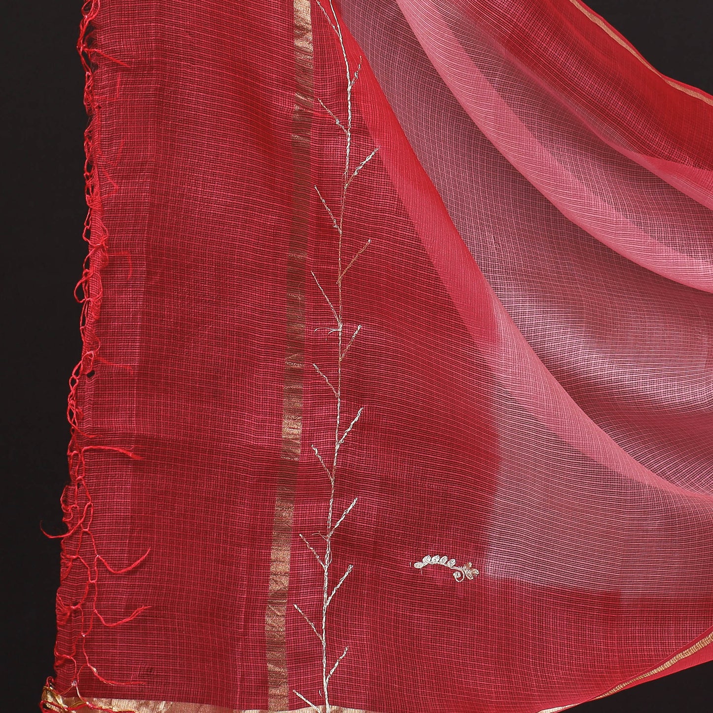 Pink - 3pc Pitta Work Kota Doria Pure Silk Suit Material Set