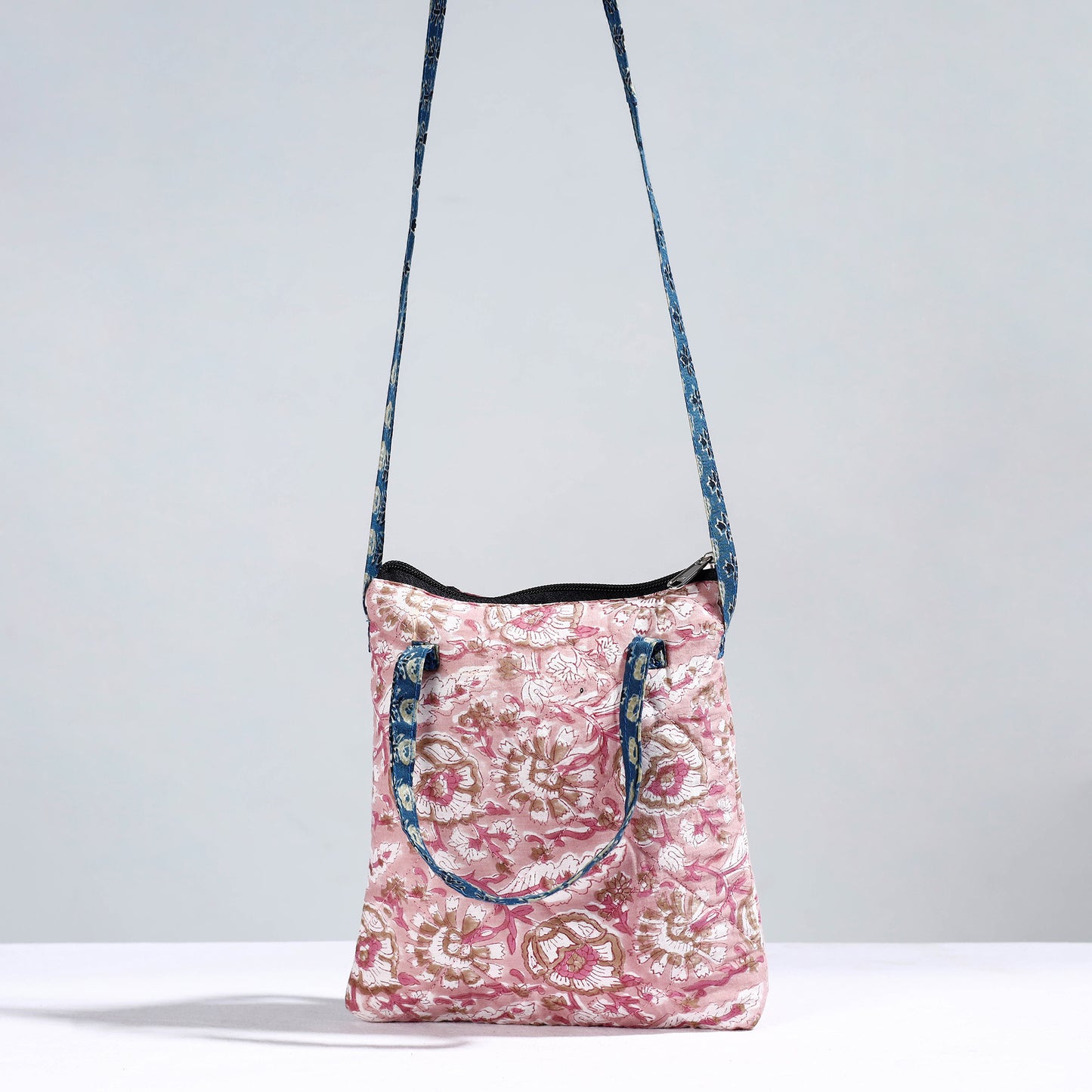 Pink - Handmade Quilted Cotton Sling Bag 03