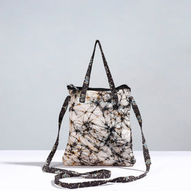 Beige Handmade Quilted Cotton Sling Bag 06