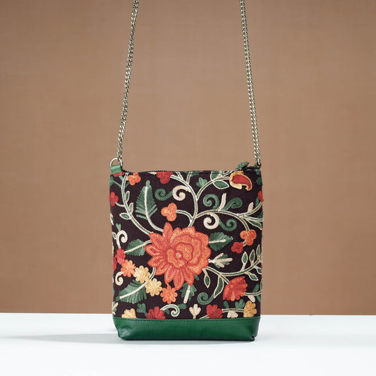 Black - Aari Hand Embroidery Leather Sling Bag