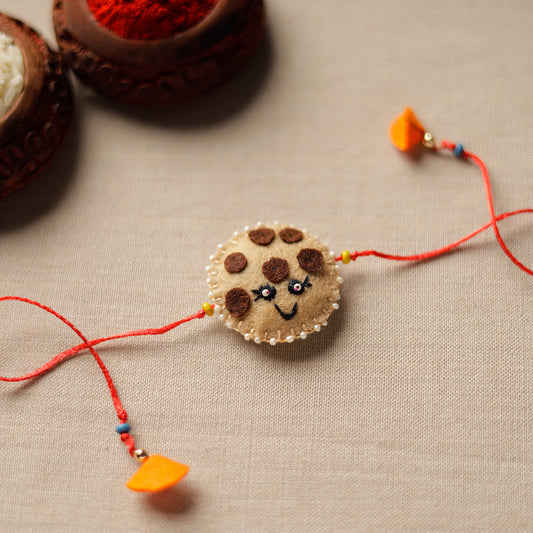 Hand Embroidered & Felt Work Kids Beadwork Choco Chip Cookie Rakhi 125