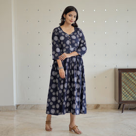 Black - Hand Batik Printed Cotton Flared Dress 03