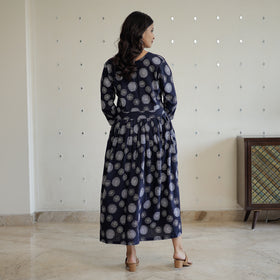 Black - Hand Batik Printed Cotton Flared Dress 03