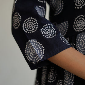 Black - Hand Batik Printed Cotton Flared Dress 03