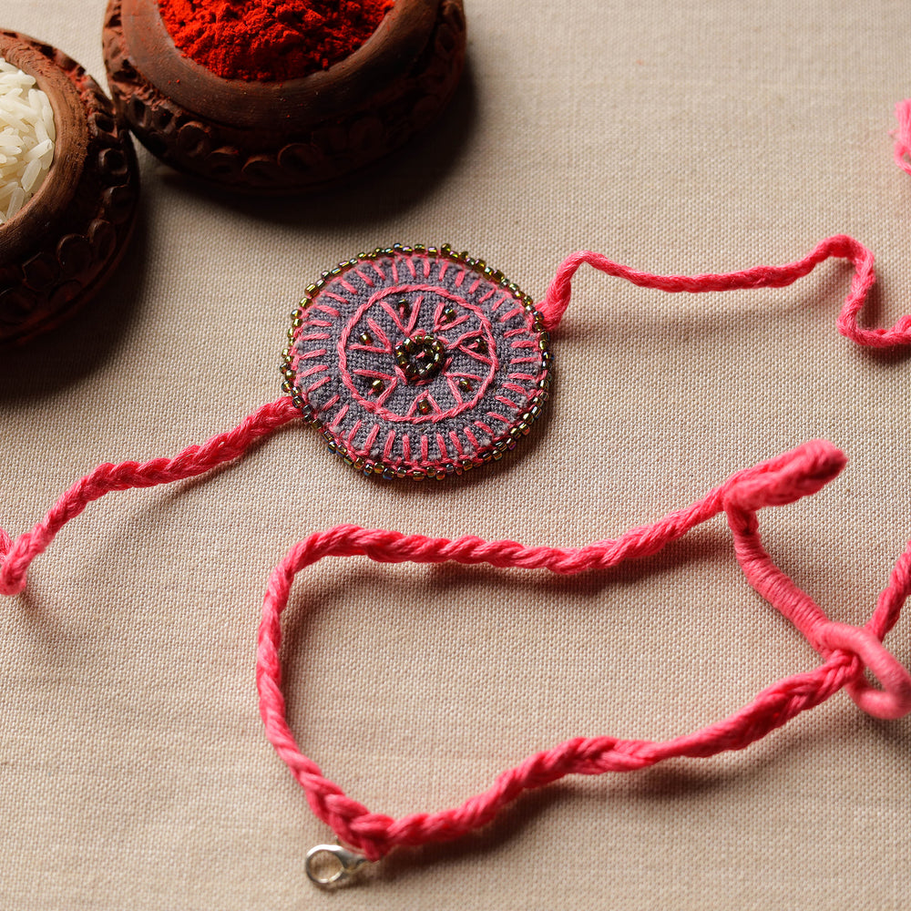 Beads & Thread Embroidered Reusable Rakhi by Neeli Titlee