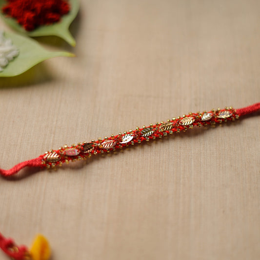 Hand Embroidered Beadwork Leaf Sequin Rakhi 197
