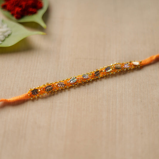 Hand Embroidered Beadwork Leaf Sequin Rakhi 198