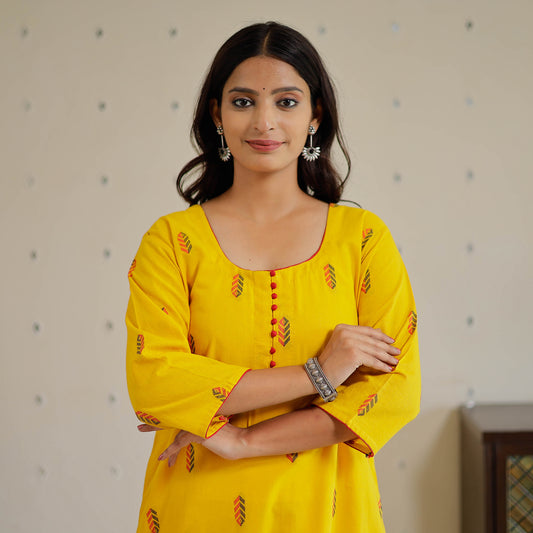 Yellow - Jacquard Cotton Straight Kurta 07