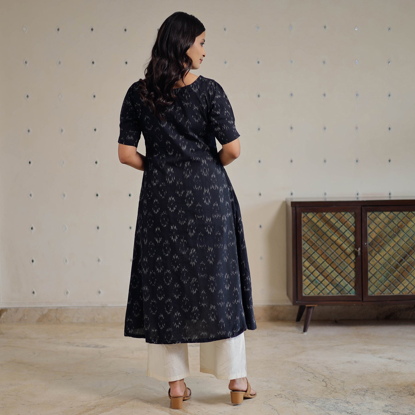 Black - Pochampally Ikat Weave Cotton Dress 02