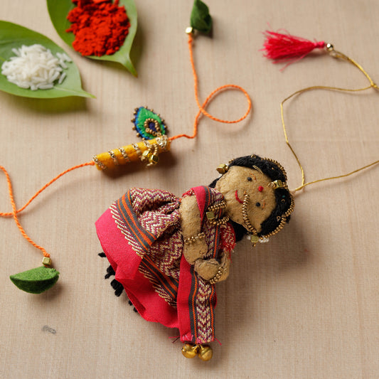 Hand Embroidered Felt Work Radha Krishna Rakhi & Lumba Set 167
