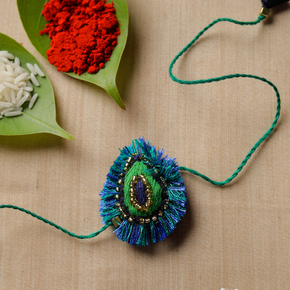 Hand Embroidered Felt Work Radha Morpankh Rakhi