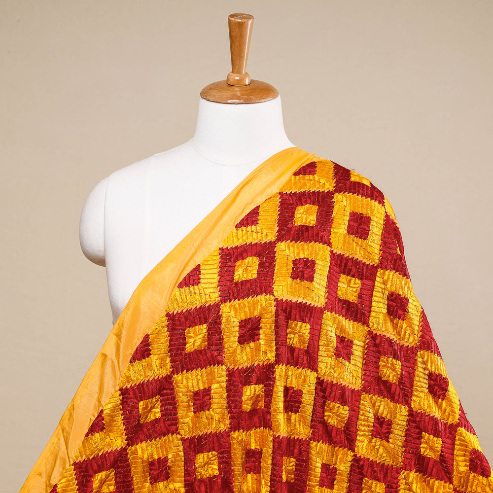 Yellow - Traditional Phulkari Embroidered Chinnon Fabric