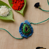 Hand Embroidered Felt Work Radha Morpankh Rakhi & Lumba Set 171