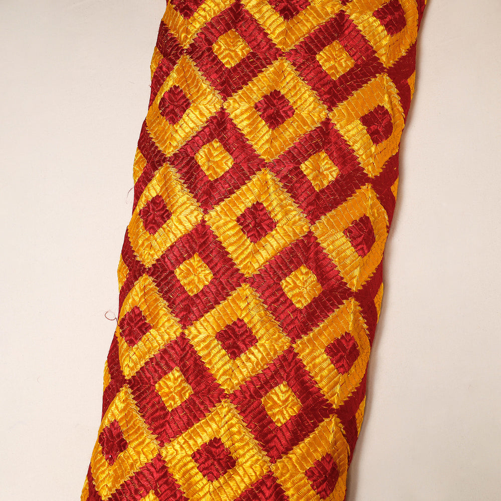 Yellow - Traditional Phulkari Embroidered Chinnon Fabric