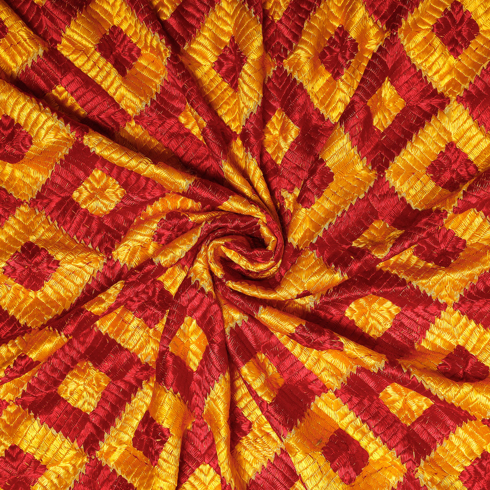 Yellow - Traditional Phulkari Embroidered Chinnon Fabric