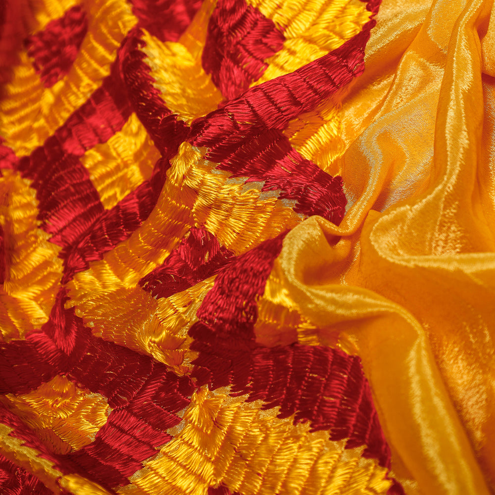 Yellow - Traditional Phulkari Embroidered Chinnon Fabric