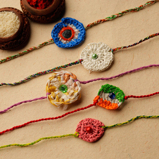 Assorted - Handmade Upcycled Weave Rakhi by Khamir (Set of 5) 99