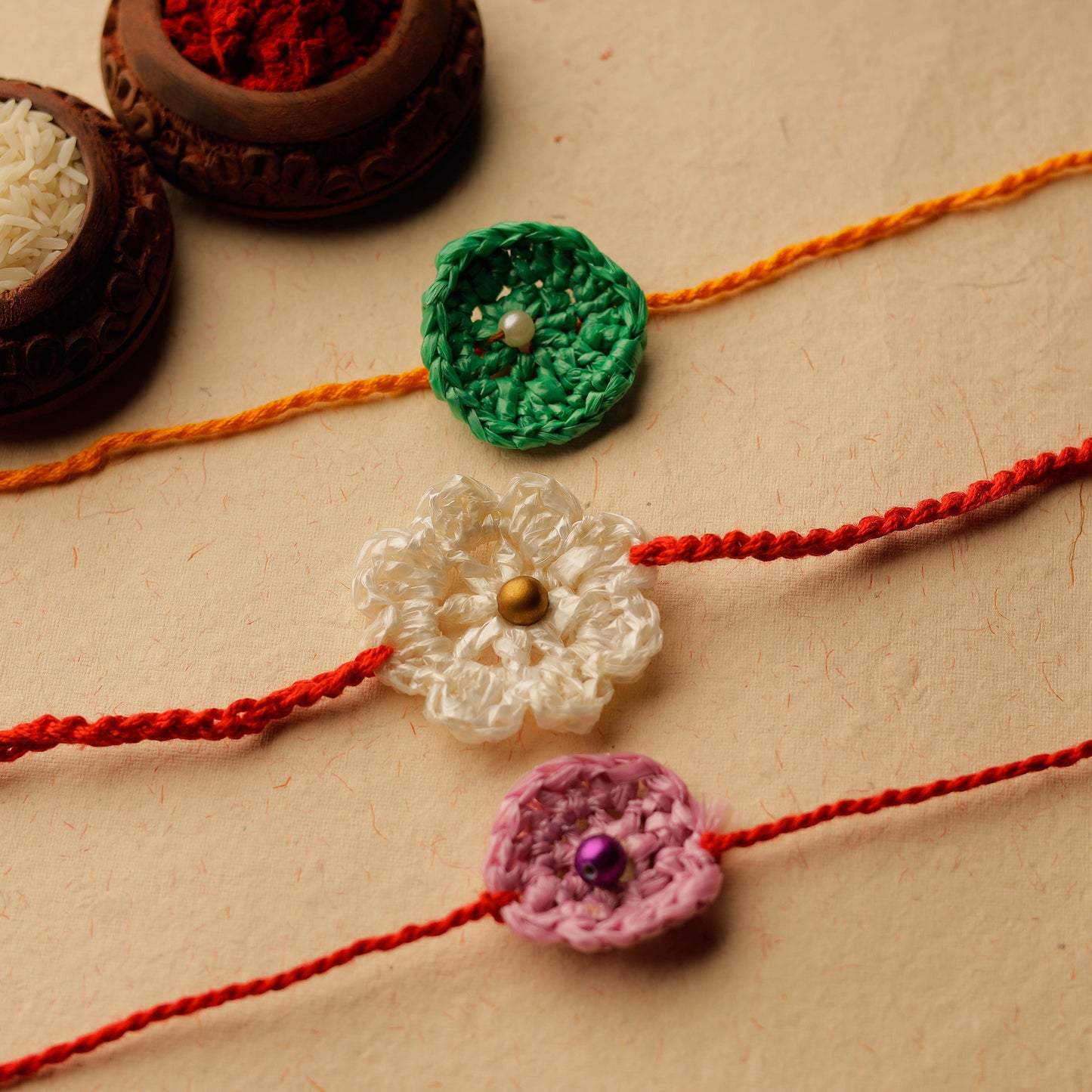 Assorted - Handmade Upcycled Weave Rakhi by Khamir (Set of 5) 102