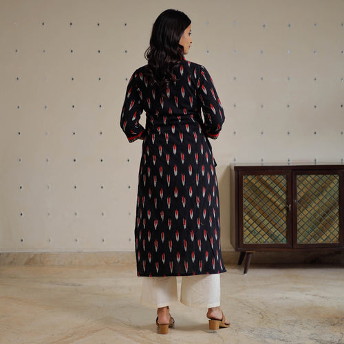 Black - Pochampally Ikat Weave Cotton Long Kurta