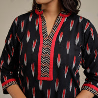 Black - Pochampally Ikat Weave Cotton Long Kurta