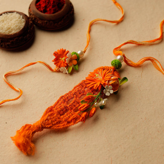 Handmade Paper Flowers & Thread Work Rakhi & Lumba Set 37