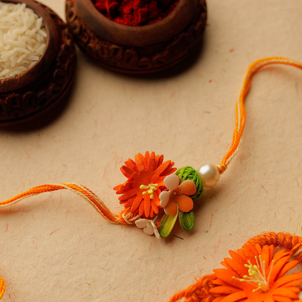 Handmade Paper Flowers & Thread Work Rakhi & Lumba Set 37