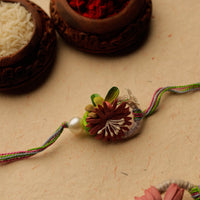 Handmade Paper Flowers & Thread Work Rakhi & Lumba Set