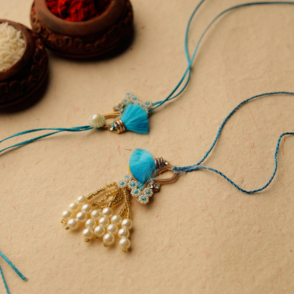 Handmade Stone Beadwork Rakhi & Lumba Set 40