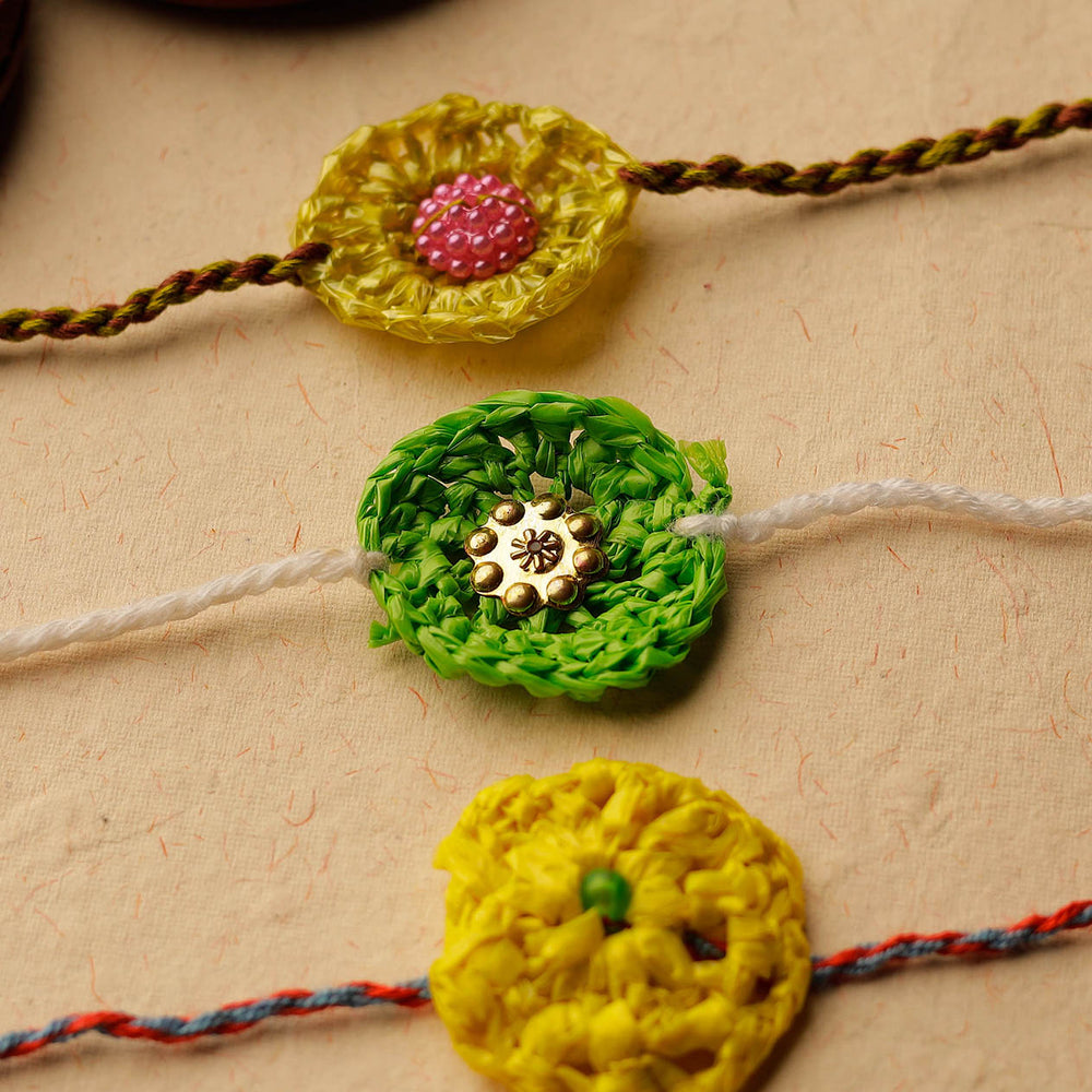 Handmade Upcycled Weave Rakhi by Khamir (Set of 3) 45