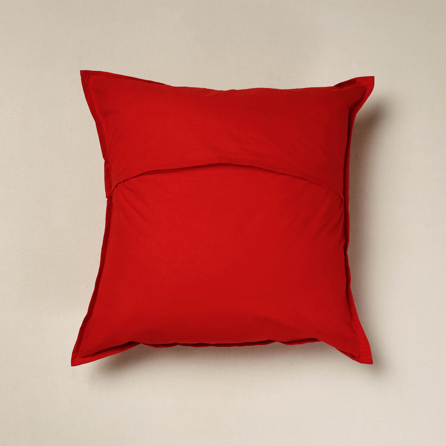 Red - Applique Cut Work Cotton Cushion Cover (16 x 16 in)