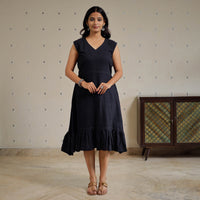 Black - Plain Handloom Cotton Flare Dress