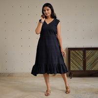 Black - Plain Handloom Cotton Flare Dress