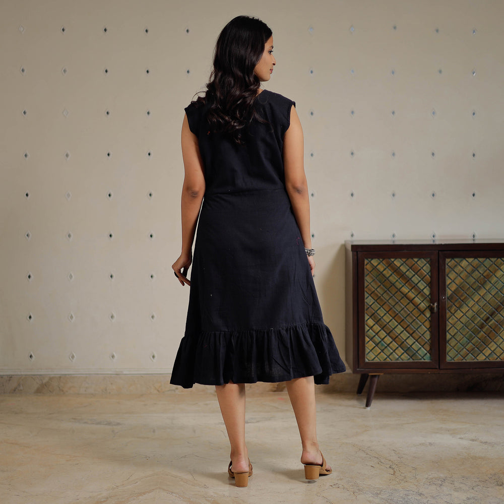 Black - Plain Handloom Cotton Flare Dress