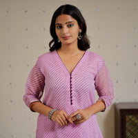 Purple - Leheriya Printed Kota Doria Kurta with Palazzo & Dupatta Set 20