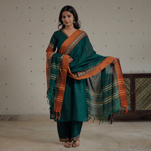 Green - Dharwad Cotton Kurta with Palazzo & Dupatta Set 02