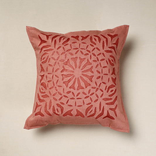 Peach -Applique Cut Work Cotton Cushion Cover