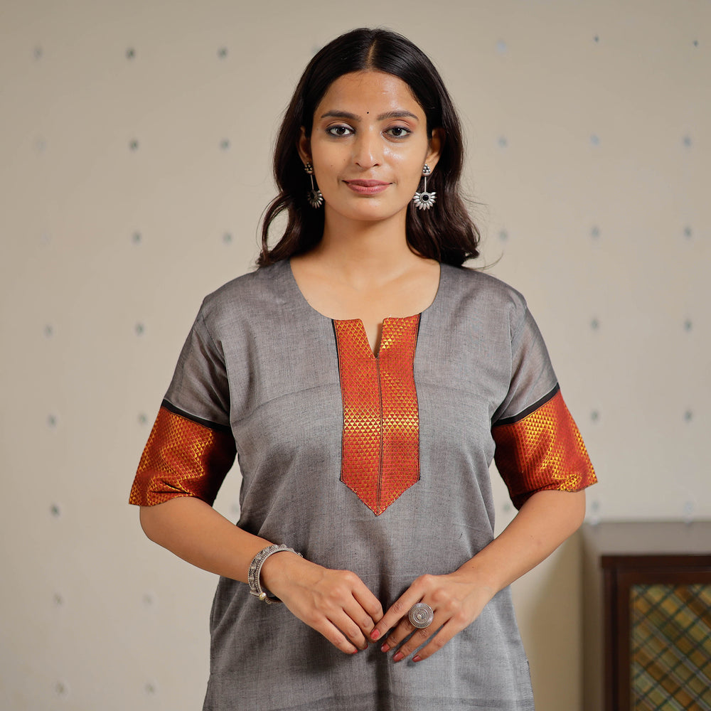 Grey - Dharwad Cotton Kurta with Palazzo & Dupatta Set 10