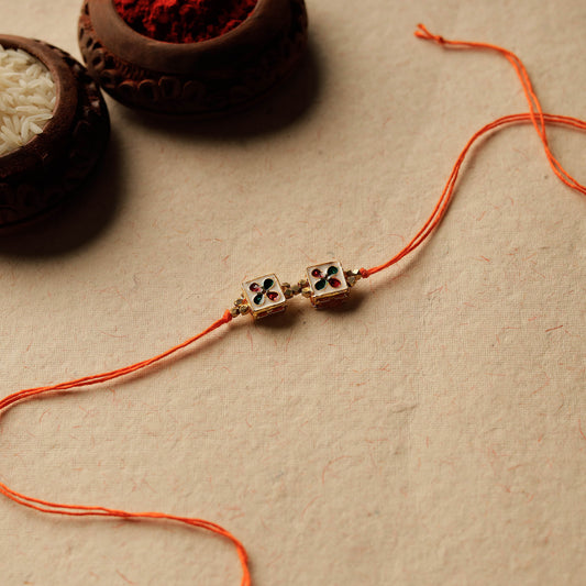 Handmade Kundan & Beadwork Reversible Rakhi 06